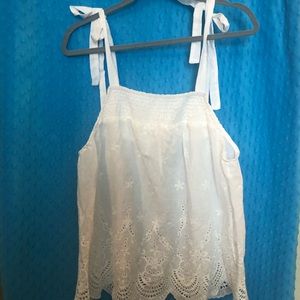 Shein white eyelet top with self tie straps!